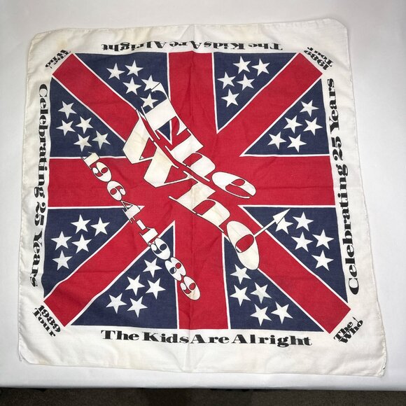 The Who 1989 Tour Bandanna Head Scarf 25 Years 1964-1989 The Kids Are Alright - Picture 1 of 15